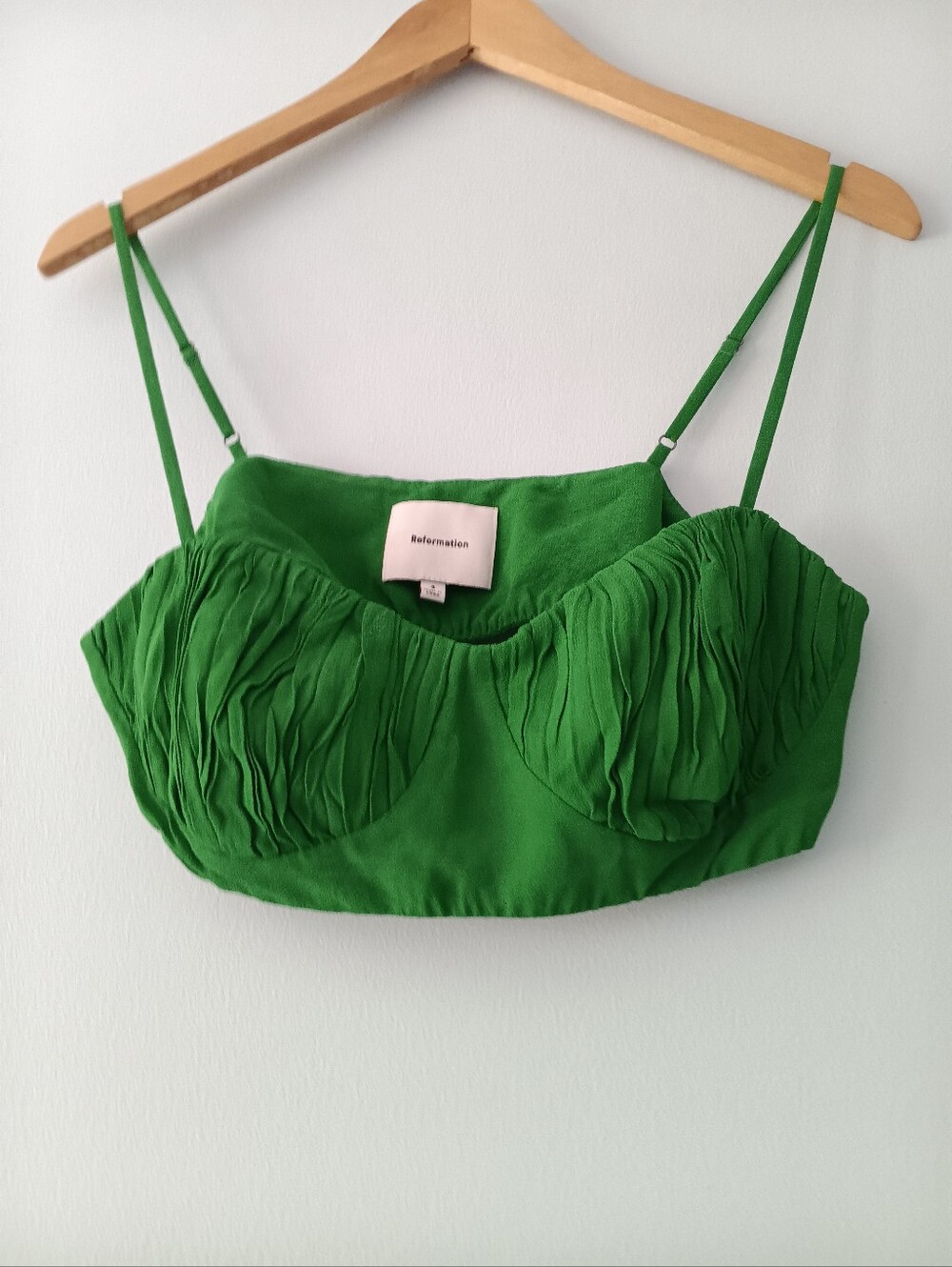 Reformation Alana Green Ruched Crop Top 4 - Picture 1 of 5